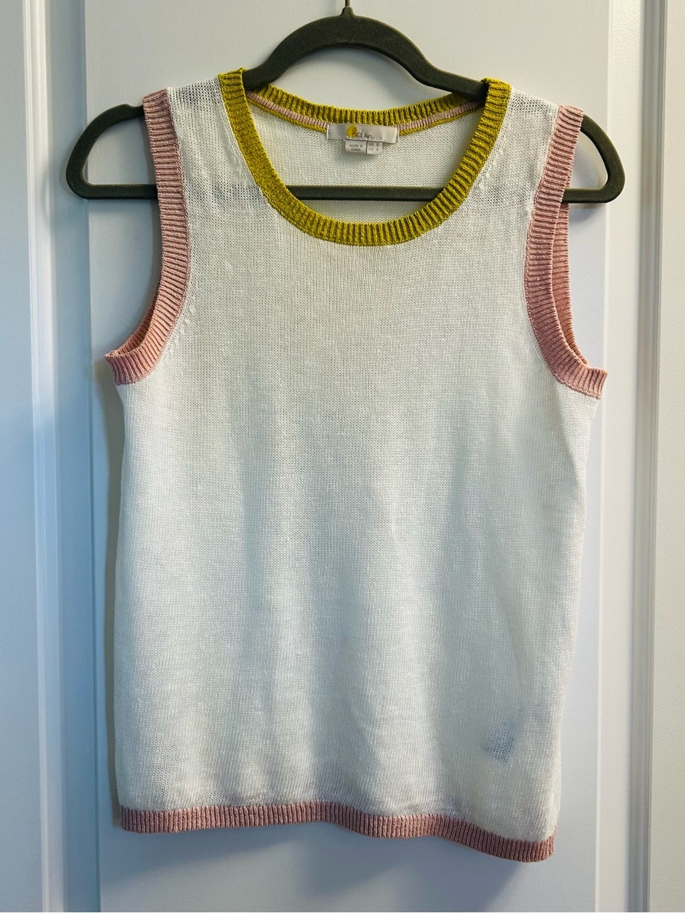 Boden White Knit Tank with Yellow and Pink Ribbed Trim